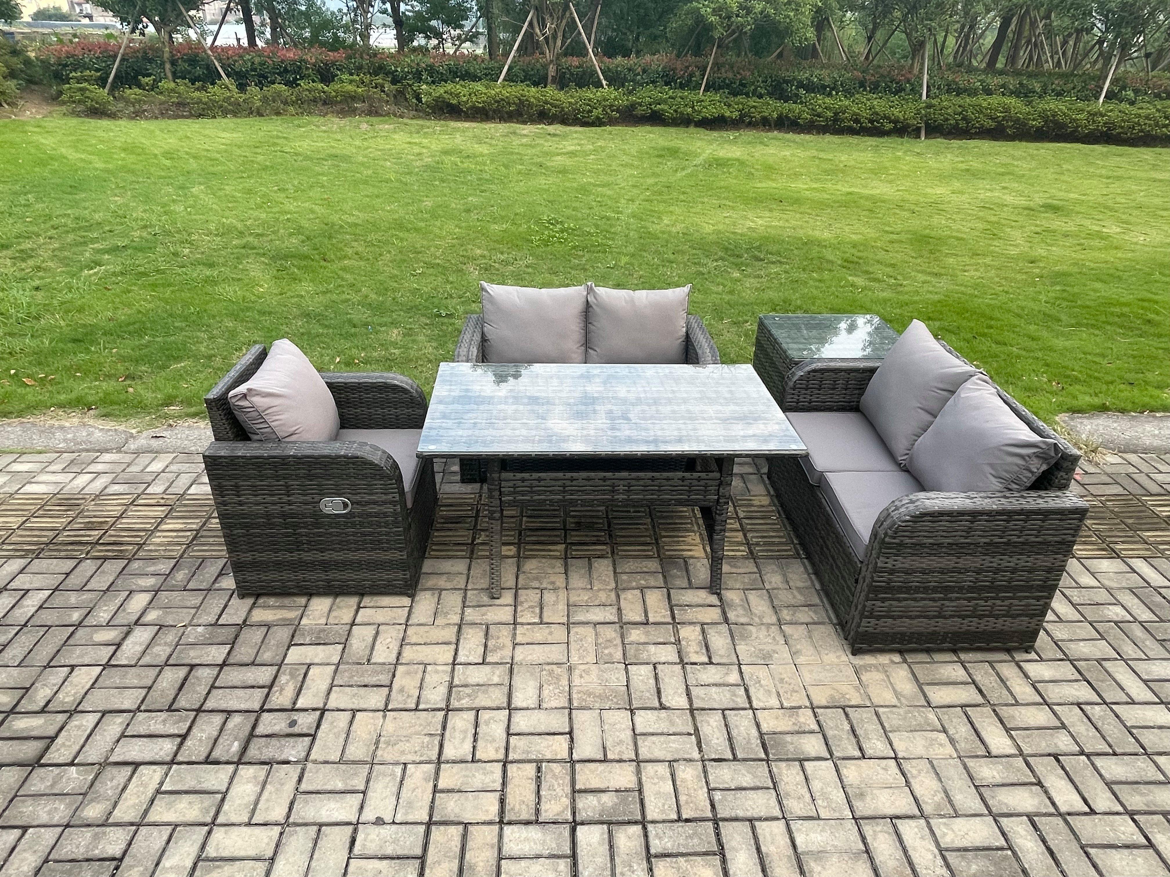 Lounge Rattan Sofa Set Outdoor Garden Furniture Oblong Rectangular Dining Table With Chairs Side Tab